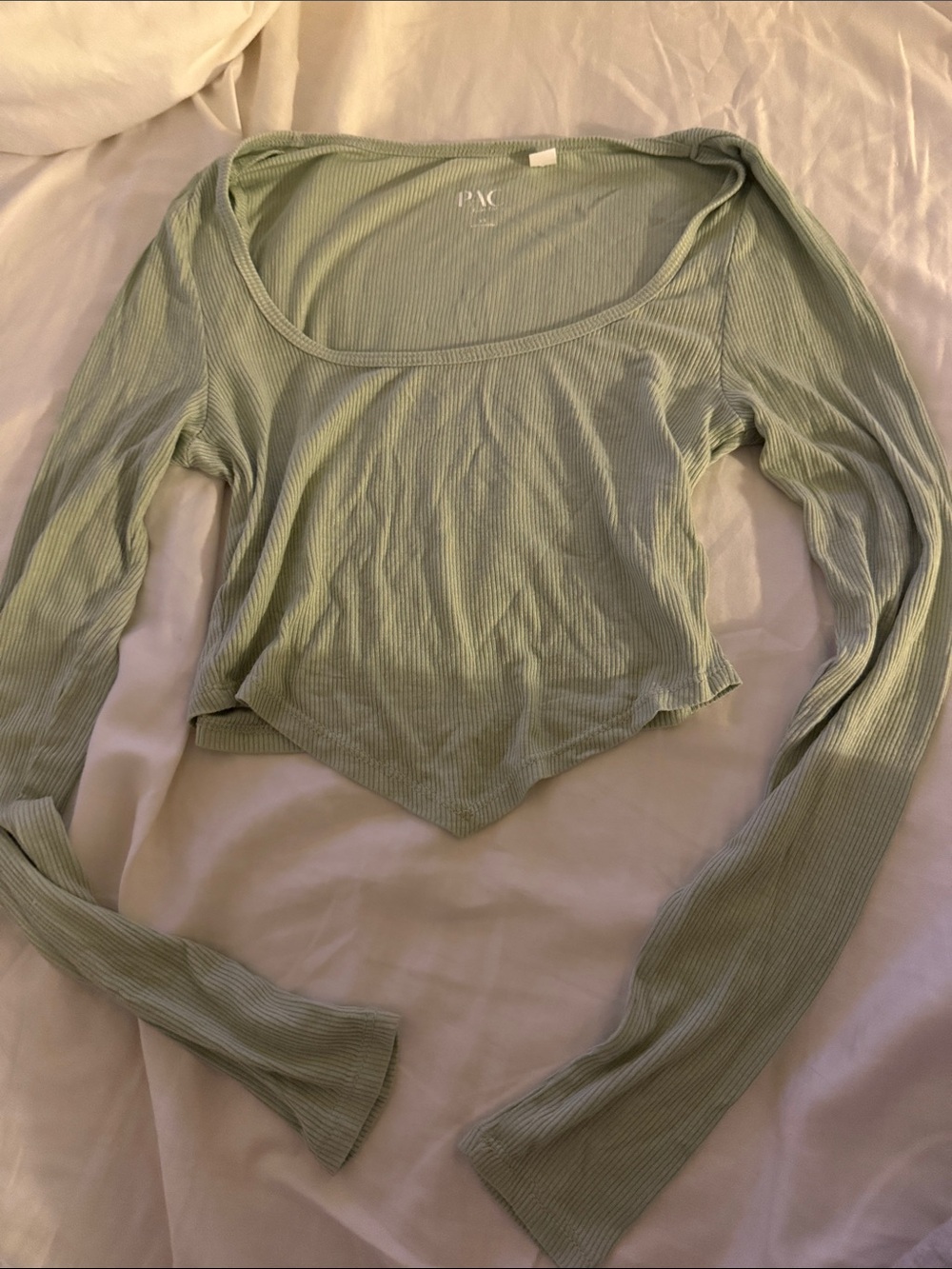 PacSun Sage Green Ribbed Scoop-Neck Long Sleeve Crop Top
